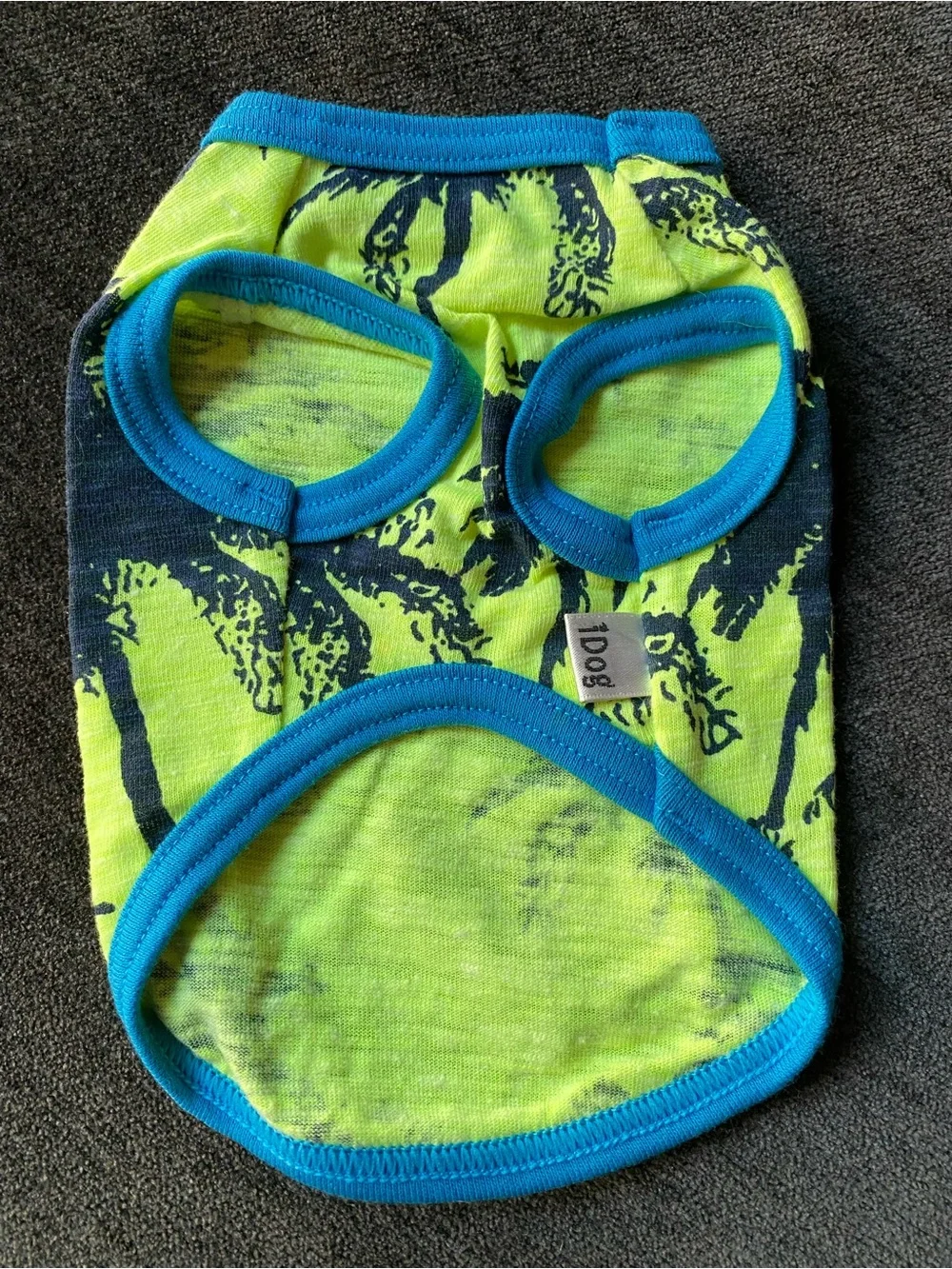 Neon Lime Palm Print Pet Tank with Blue Trim